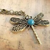 Colar Strass Moda Rhinestone Oco Dragonfly Pendente Longo